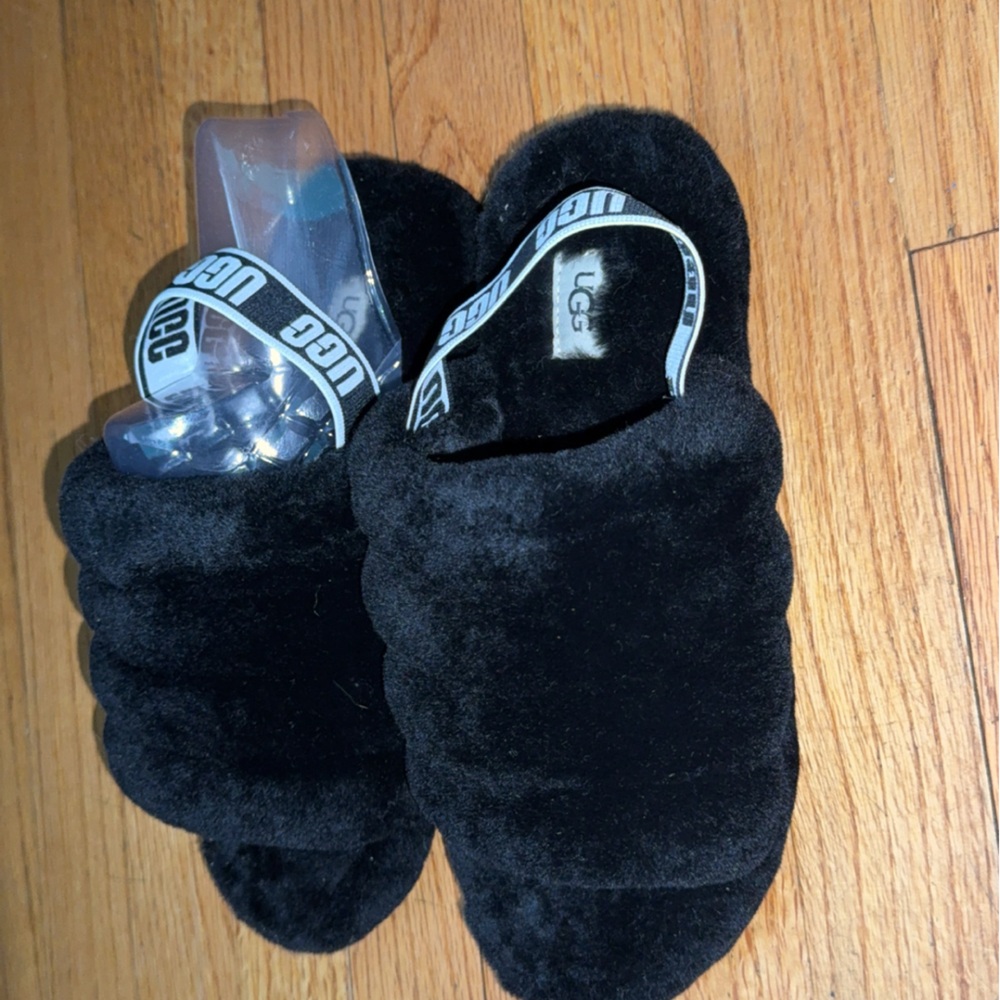 UGG Black Fluffy Slippers